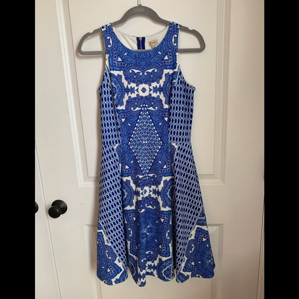 EUC Cremieux blue & white sleeveless dress, sz 4